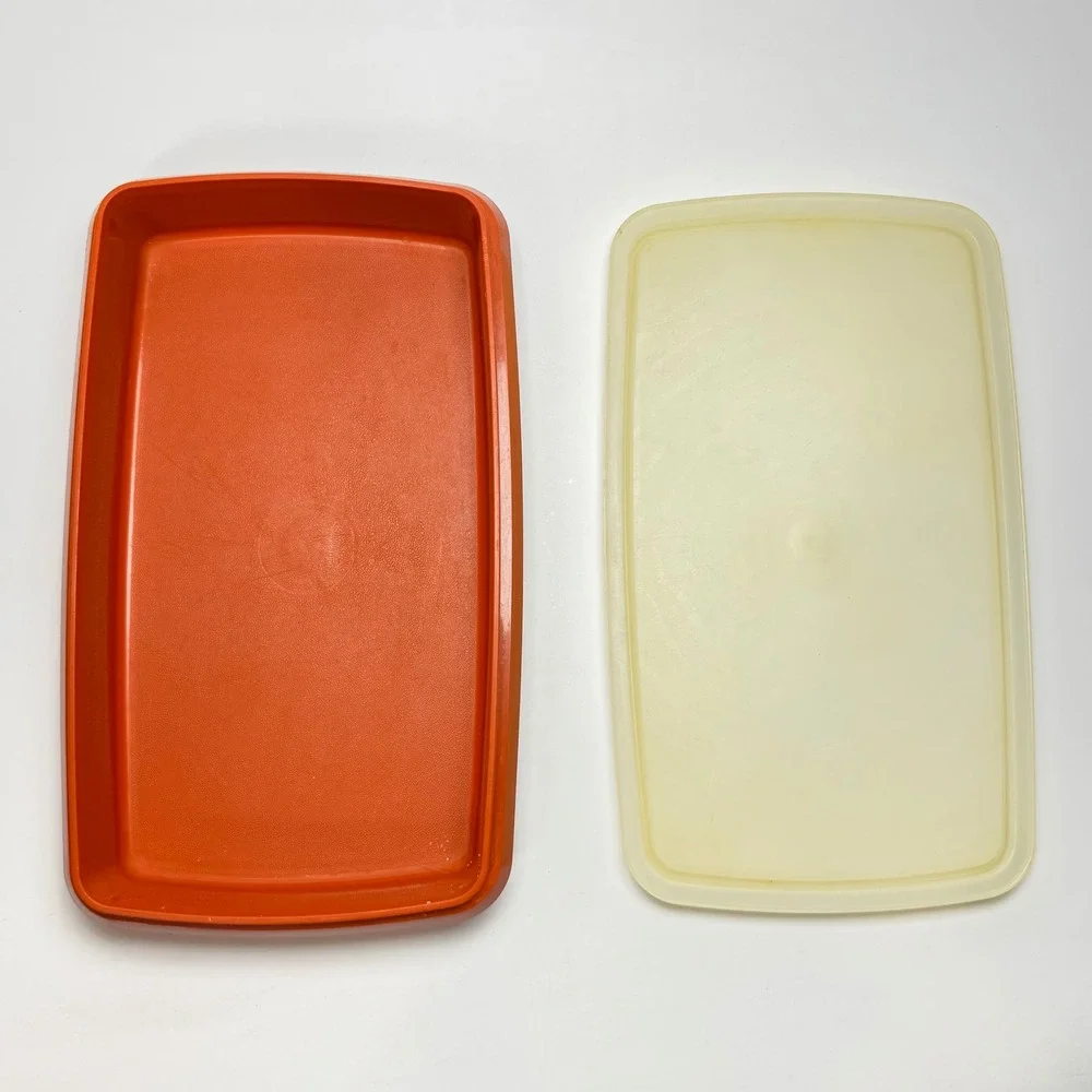 Vintage Tupperware Bacon Meat Keeper Set Paprika Red Orange 3pc 794 1292 622